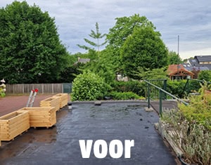 Op de foto een bitumen dak in Boekel voor de aanleg van het sedumkruidendak.
